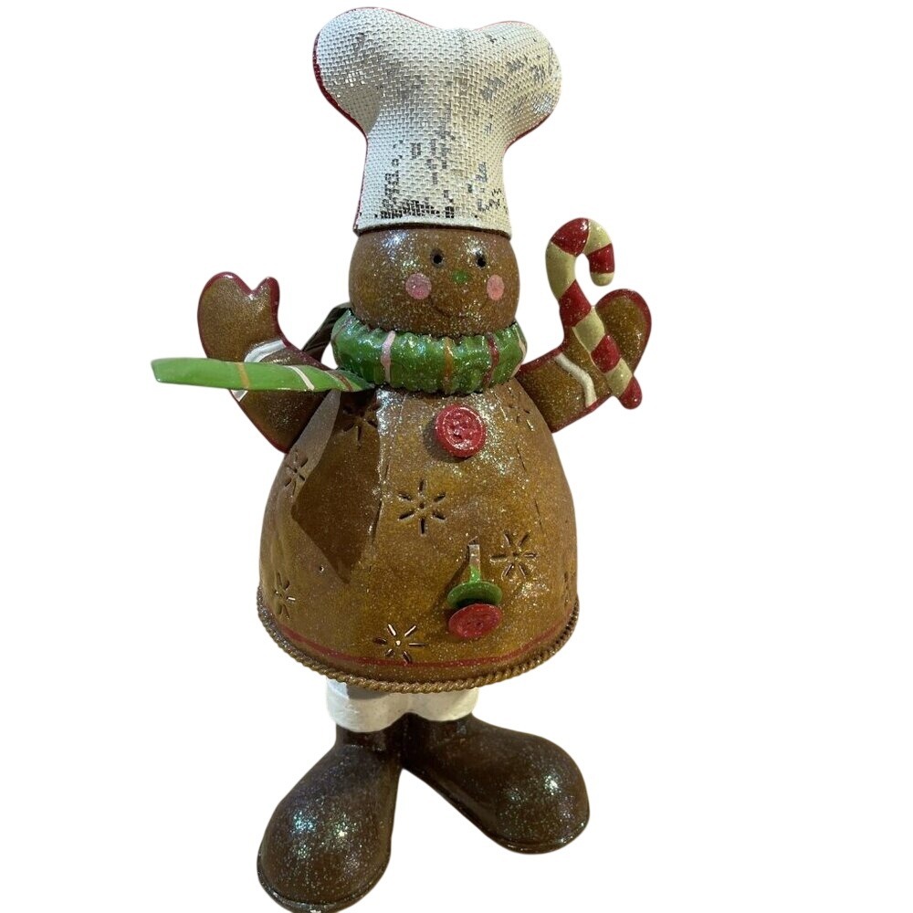 12 Inch Gingerbread Man Chef Tin metal Cutout Glittery Tealight Candle Holder Pr
